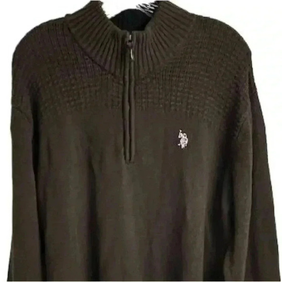 U.S. Polo Assn. Men's 1/4 Zip Pullover Sweater Brown Size L Long Sleeve - Picture 13 of 13